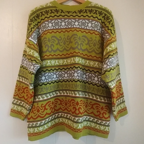 Vintage Sweaters - Vintage Private Eyes Bright Green Pullover Sweater